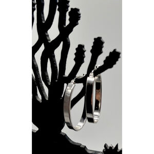 Silver Hoop Earrings Hinged Teardrop Sterling Silver 925 RCI 1 1/4” x 3/4”